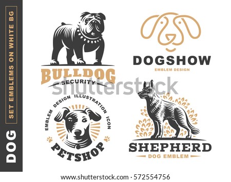 Set logo illustration dog, pet emblem design on white background