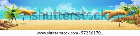 Sea panorama, Tropical beach vector background Royalty-Free Stock Photo #572561701