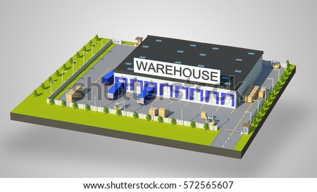 Warehouse Industrial area with seating for loading and unloading, shipping and delivery, concept for use in presentations, education manuals, design, etc 3D illustration