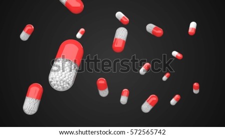 Drugs and Pills on blue background, Medical pill, Tablet symbol for use in presentations, education manuals, design, etc 3D illustration