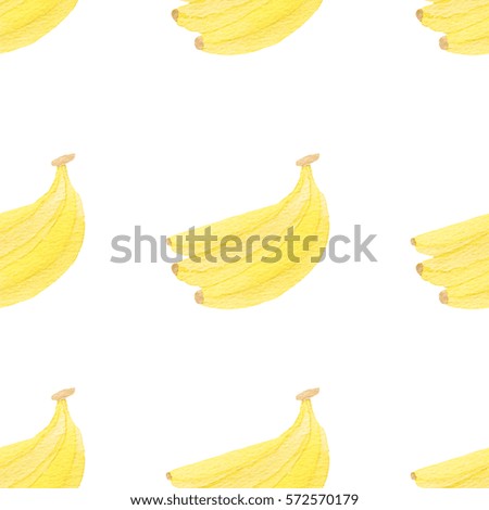 Watercolor bananas seamless pattern on white background.