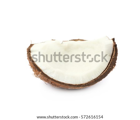 Single piece of a coconut isolated over the white background