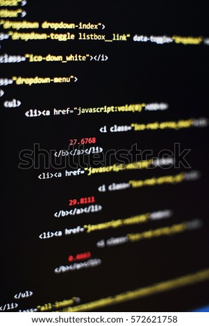 Code of web page displayed on a computer monitor