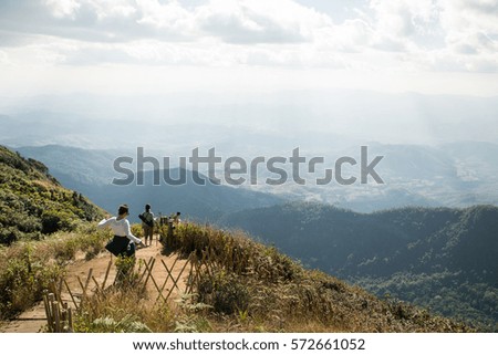 Hiker trekking in the mountains. Sport and active life, Adventure activities