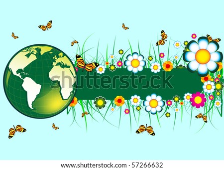 World map and floral banner