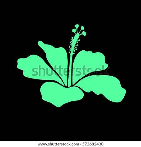 Green on black single hibiscus flower. Vector icon with tropical isolated hibiscus flower in watercolor style.