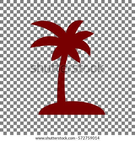 Coconut palm tree sign. Maroon icon on transparent background.