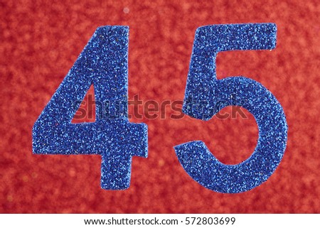 Number forty-five blue color over a red background. Anniversary. Horizontal