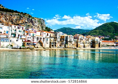 Beautiful coast of Cefalu, Palermo - Sicily Royalty-Free Stock Photo #572816866
