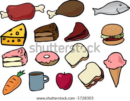 Assorted food icons lineart hand-drawn vector illustration