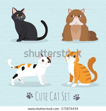Cat Set, flat icons. Vector Illustration Cartoon