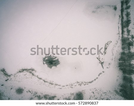 aerial view of winter forest covered in snow. drone photography - vintage effect