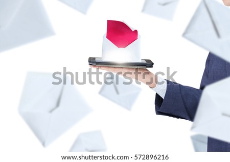 Businessman get an email message on a mobile computer.