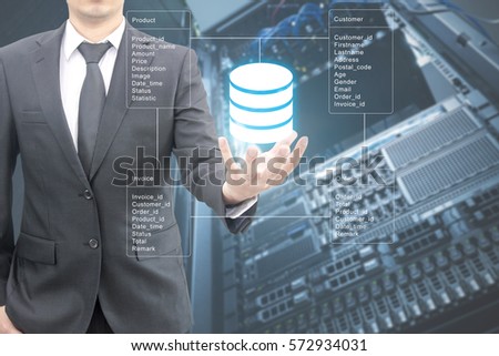 Professional businessman connecting network and database on hand in technology, communication and business concept