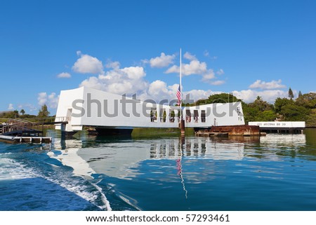 U.S.S. Arizona Memorial in Pearl Harbor. Royalty-Free Stock Photo #57293461