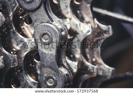 Dirty muddy grunge metal bike gears.