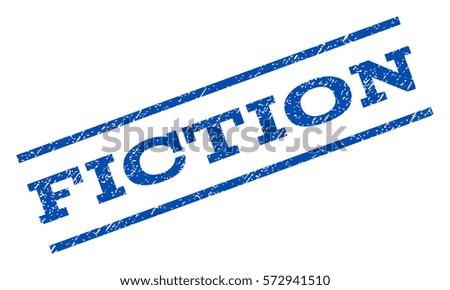 Fiction watermark stamp. Text tag between parallel lines with grunge design style. Rotated rubber seal stamp with scratched texture. Vector blue ink imprint on a white background.