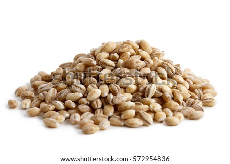 Heap of pearl barley isolated on white. Royalty-Free Stock Photo #572954836