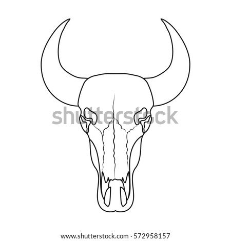 Bull skull icon in outline style isolated on white background. Rodeo symbol stock vector illustration.