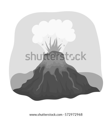 Volcano eruption icon in monochrome style isolated on white background. Dinosaurs and prehistoric symbol stock vector illustration.