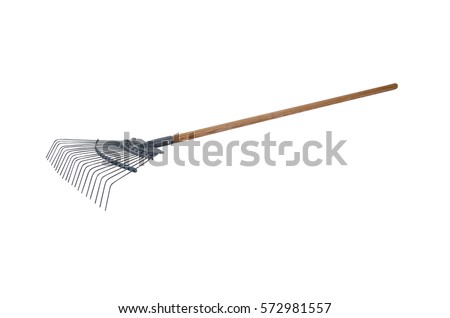 Leaf rake isolated on white Royalty-Free Stock Photo #572981557