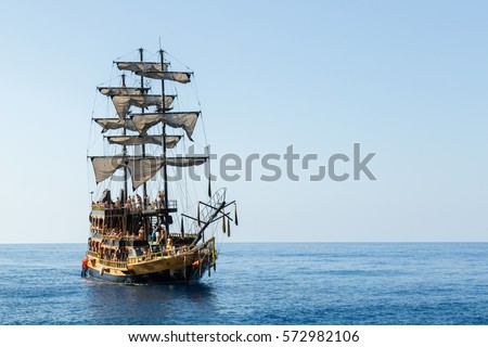 Pirate ship with tourists on the sea