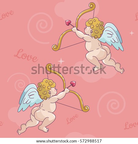 Valentines day seamless pink pattern with cupid