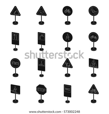 Road signs set icons in monochrome style. Big collection of road signs vector symbol stock illustration