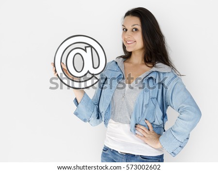 Woman is smiling Holding address sign 