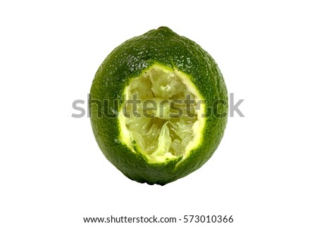 Lime Fresh bitten off isolated on white background, close-up