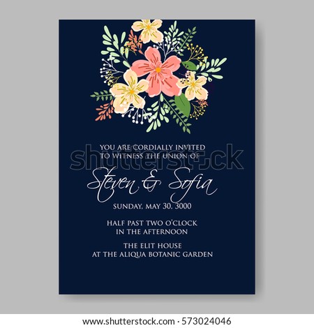 Wedding Invitations with anemone flowers. Anemone Bridal Shower invitation cards in navy blue theme with red peony