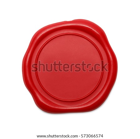 Red Wax Seal with Copy Space Isolated on White Background. Royalty-Free Stock Photo #573066574