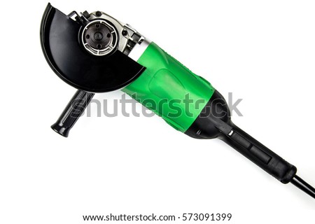 Green electrical grinder on a white background