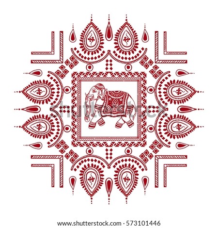 pattern Indian ornamental elephants and tribal ethnic ornaments