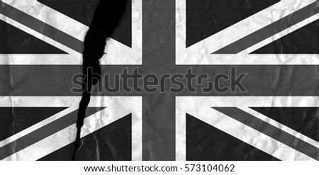 Black and white torn and grunge flag of United Kingdom..