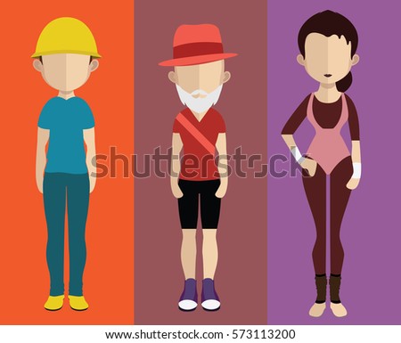 Set of people icons in flat style. Vector women, men character