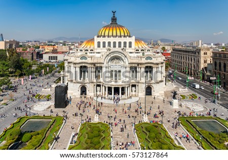 Palacio de Bellas Artes or Palace of Fine Arts, a famous theater,museum and music venue in Mexico City Royalty-Free Stock Photo #573127864