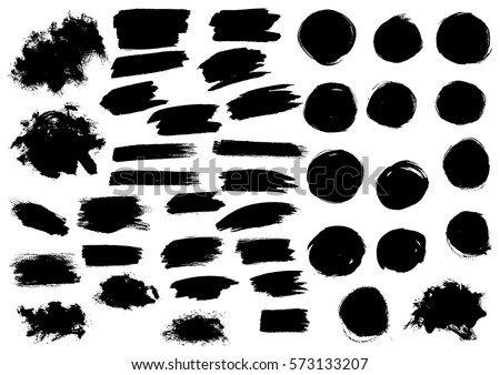 Paint blobs and daubs, black watercolor blots and blotches. Vector grunge texture scribbles, abstract dash lines or brushstrokes dabs, ink smear smudges and stains traces set with grunge texture Royalty-Free Stock Photo #573133207