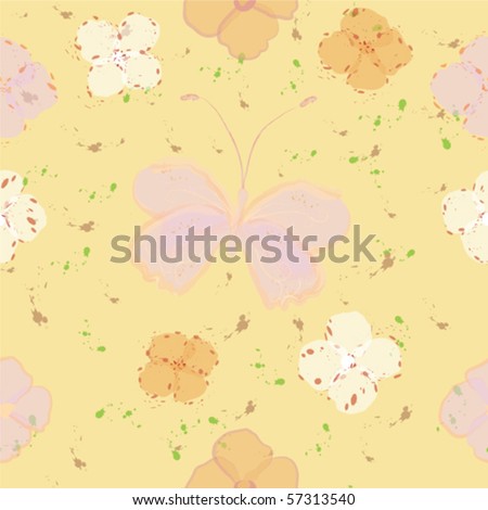 Seamless pattern with butterfly and flowers