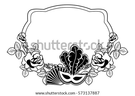 Silhouette label with carnival masks. Copy space. Vector clip art.