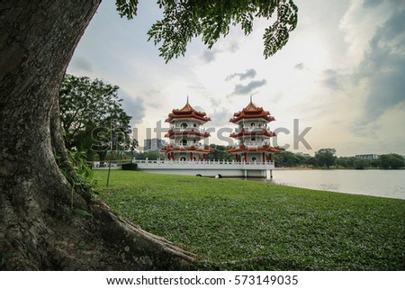 Behind the tree of the twin pagoda, Singapore chinese garden
