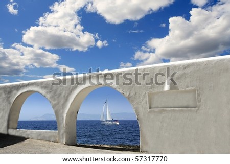 mediterranean sea view white arch architecture blue sky [Photo Illustration]