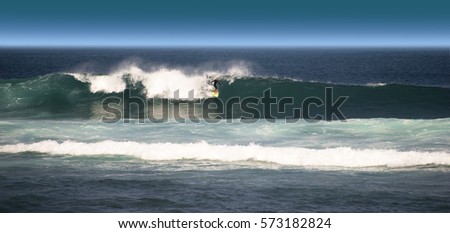 Hawaii, surfing by Maui Island beach, waves on the Pacific Ocean, USA