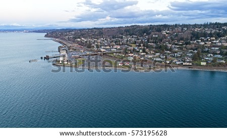 Mukilteo Washington Aerial View Royalty-Free Stock Photo #573195628