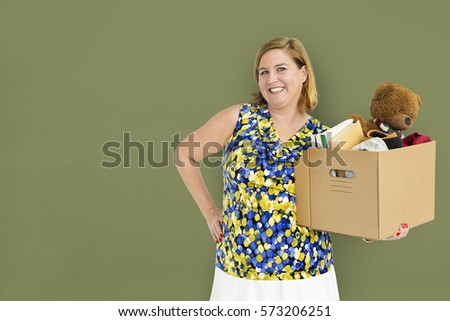 Woman Studio Portrait Casual Carrying a Box Isolated