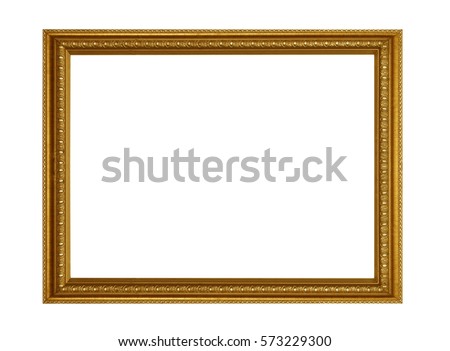Gold vintage frame. Elegant vintage gold/gilded picture frame with beading. Isolated on white.
