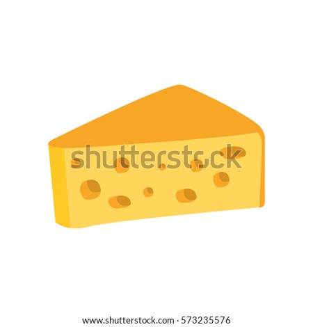 Big Piece Of Swiss Cheese With Holes Primitive Cartoon Icon, Part Of Pizza Cafe Series Of Clipart Illustrations