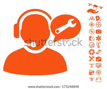 Operator Service Message icon with bonus quadrocopter service clip art. Vector illustration style is flat iconic symbols on white background.
