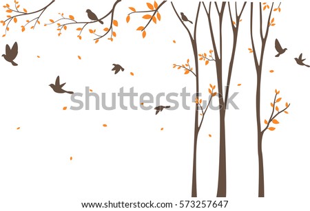 Silhouette of Birds with tree and birdcage