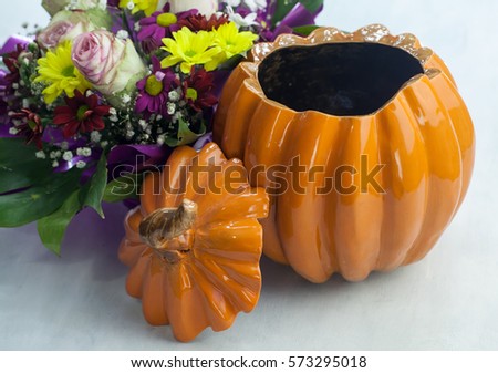 Clay Pot in the shape of a Pumpkin with Lid